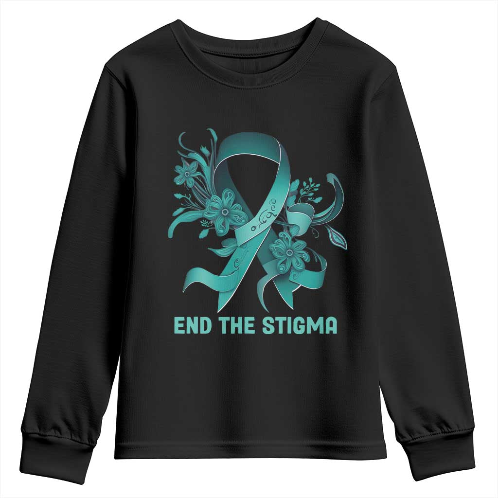 Sexual Assault Prevention Support Youth Sweatshirt End The Stigma Teal Floral Ribbon