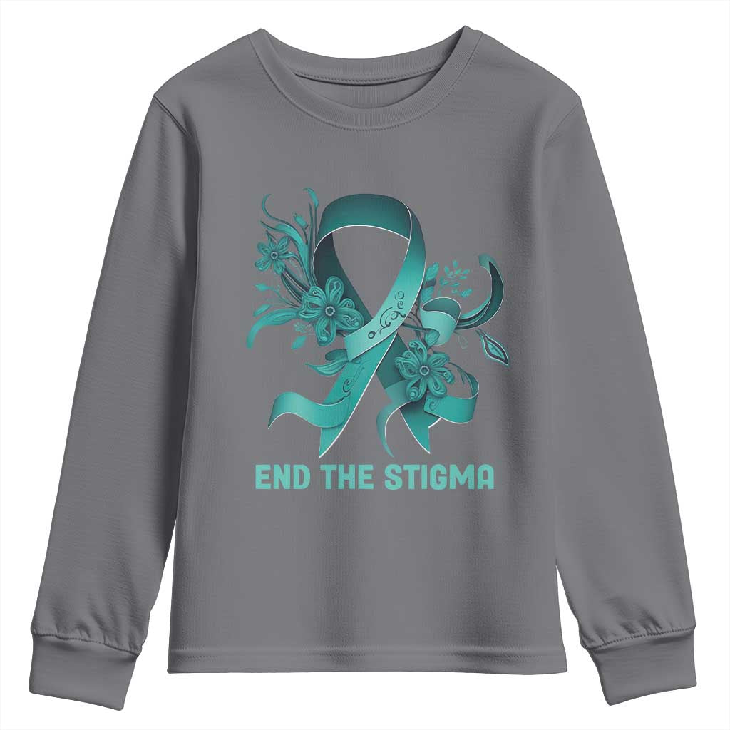 Sexual Assault Prevention Support Youth Sweatshirt End The Stigma Teal Floral Ribbon