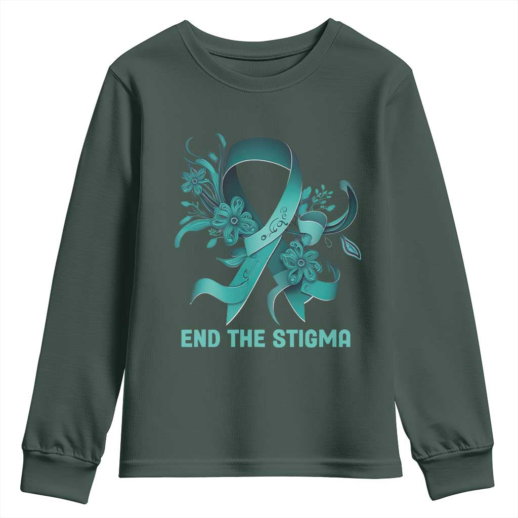 Sexual Assault Prevention Support Youth Sweatshirt End The Stigma Teal Floral Ribbon