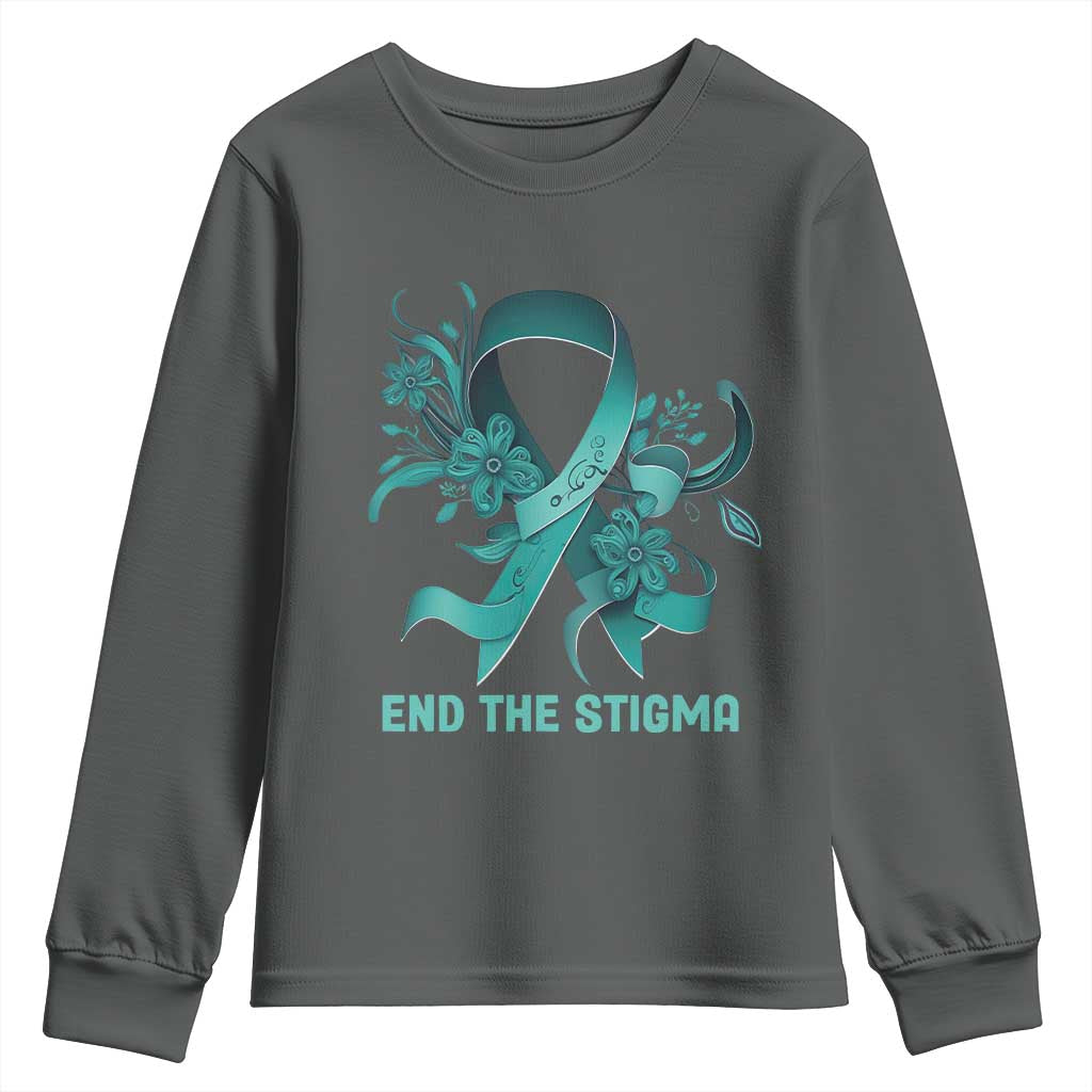 Sexual Assault Prevention Support Youth Sweatshirt End The Stigma Teal Floral Ribbon