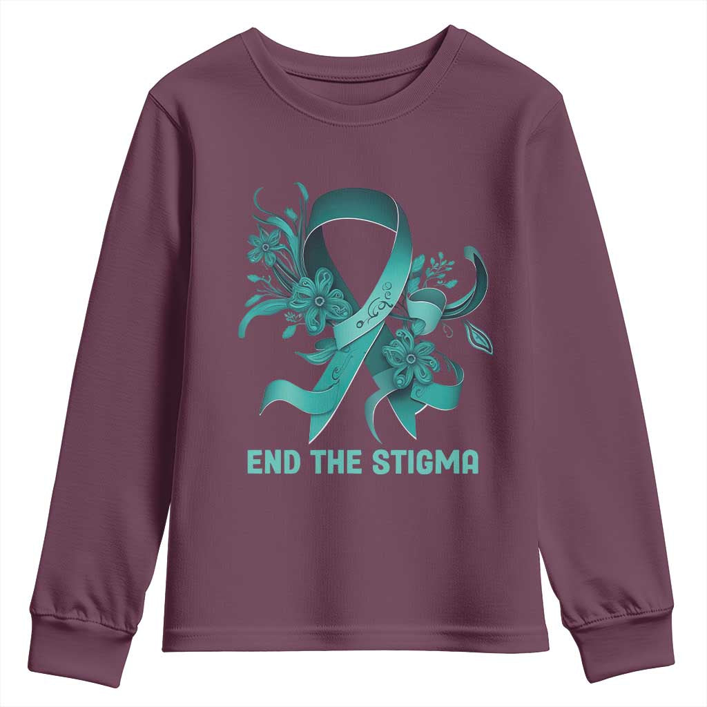 Sexual Assault Prevention Support Youth Sweatshirt End The Stigma Teal Floral Ribbon