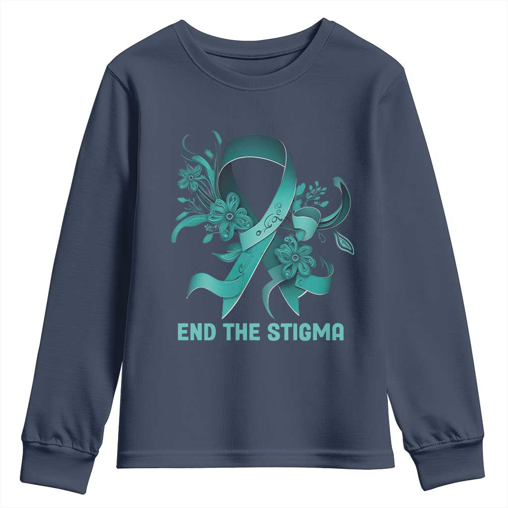 Sexual Assault Prevention Support Youth Sweatshirt End The Stigma Teal Floral Ribbon