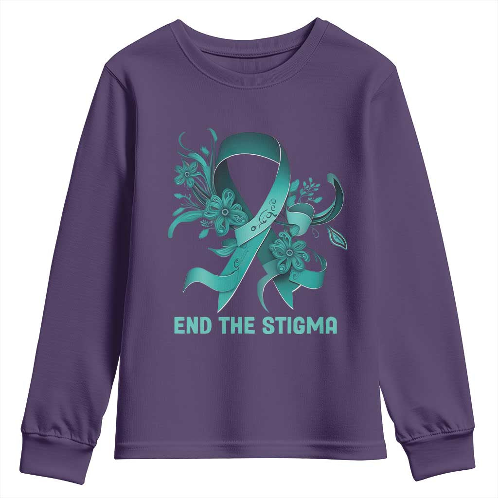 Sexual Assault Prevention Support Youth Sweatshirt End The Stigma Teal Floral Ribbon