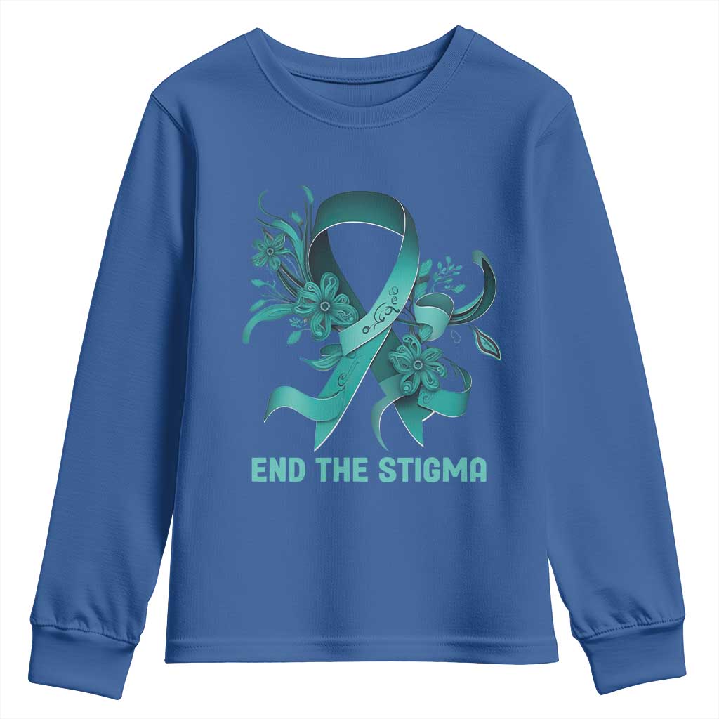 Sexual Assault Prevention Support Youth Sweatshirt End The Stigma Teal Floral Ribbon