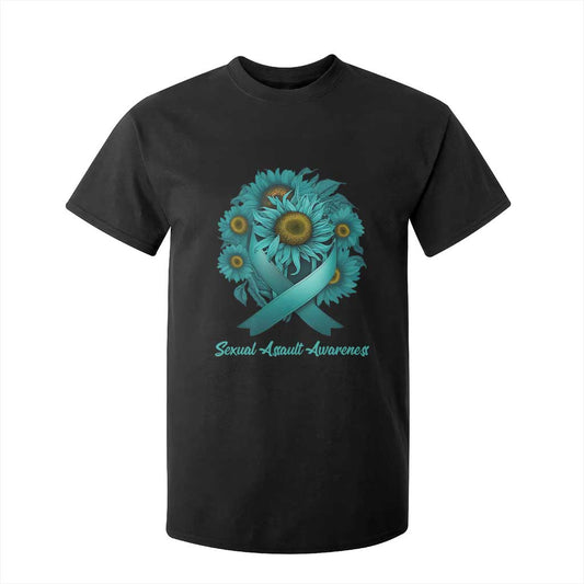 Sexual Assault Prevention Support T Shirt For Kid Teal Ribbon Sunflowers Warrior
