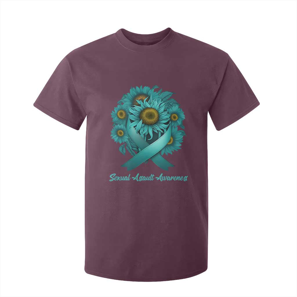 Sexual Assault Prevention Support T Shirt For Kid Teal Ribbon Sunflowers Warrior