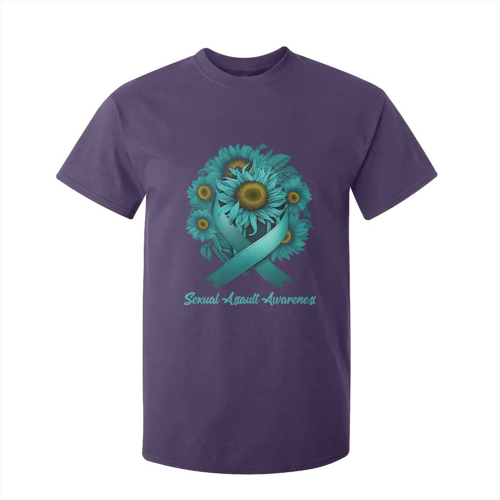 Sexual Assault Prevention Support T Shirt For Kid Teal Ribbon Sunflowers Warrior
