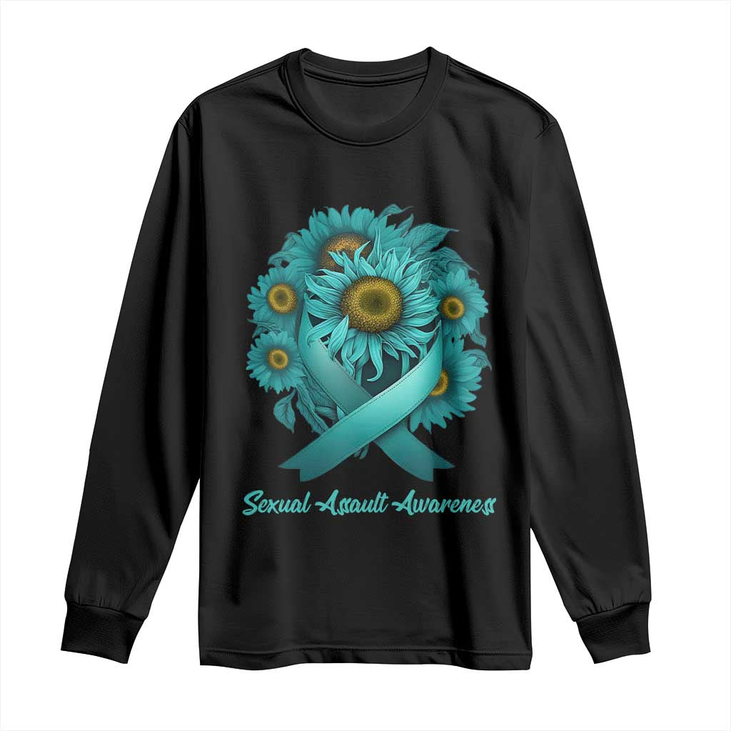 Sexual Assault Prevention Support Long Sleeve Shirt Teal Ribbon Sunflowers Warrior