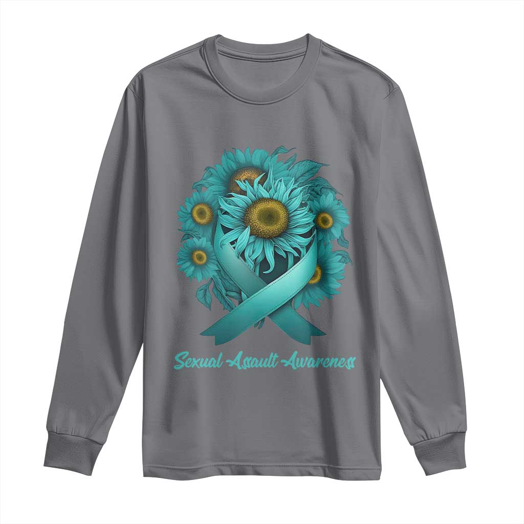 Sexual Assault Prevention Support Long Sleeve Shirt Teal Ribbon Sunflowers Warrior
