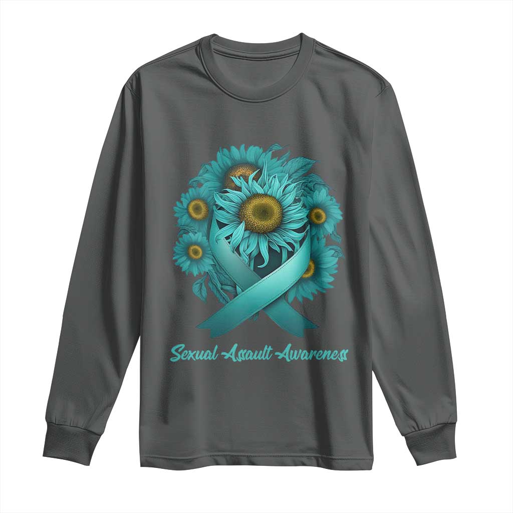 Sexual Assault Prevention Support Long Sleeve Shirt Teal Ribbon Sunflowers Warrior
