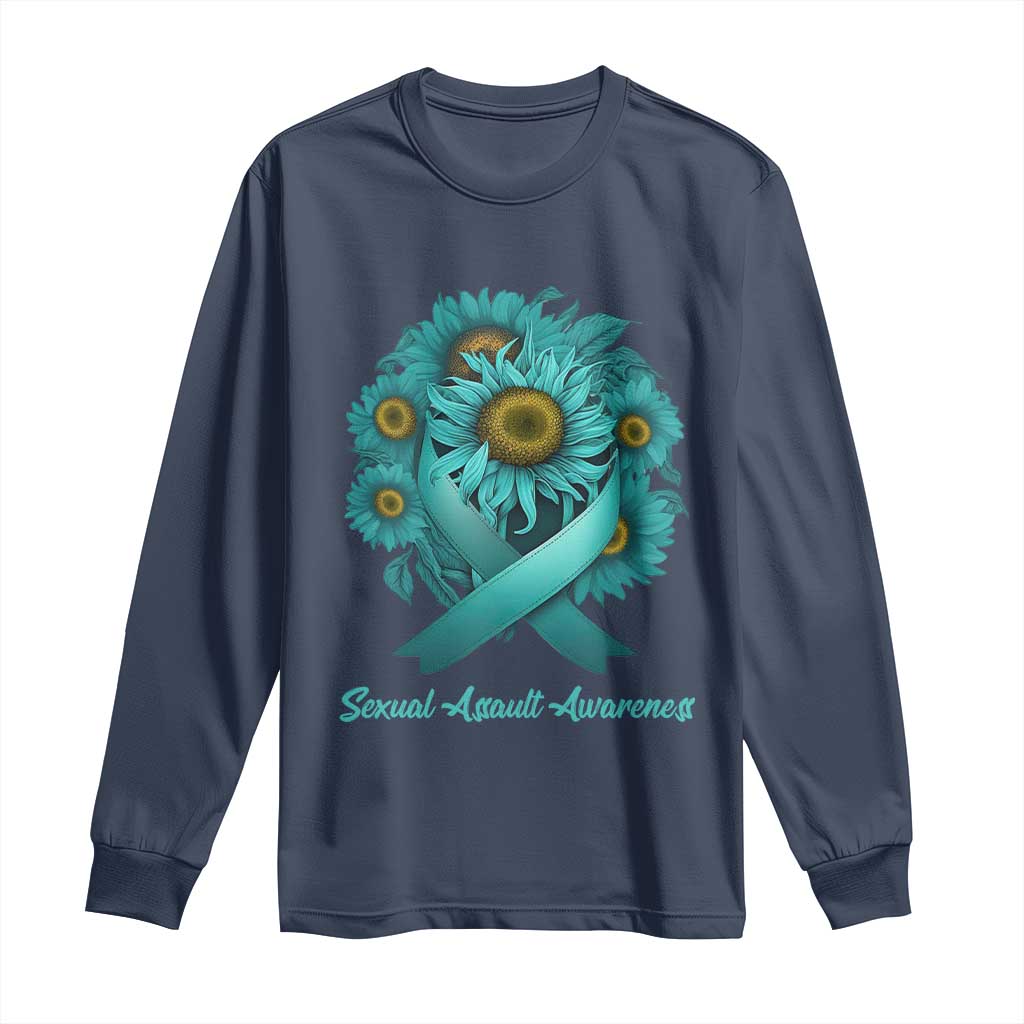 Sexual Assault Prevention Support Long Sleeve Shirt Teal Ribbon Sunflowers Warrior