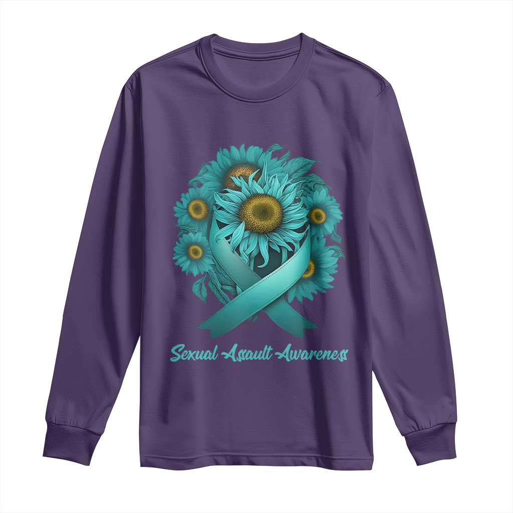 Sexual Assault Prevention Support Long Sleeve Shirt Teal Ribbon Sunflowers Warrior