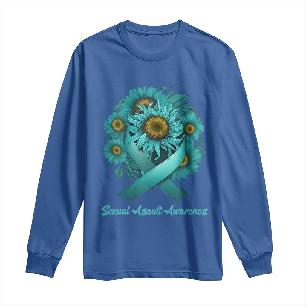 Sexual Assault Prevention Support Long Sleeve Shirt Teal Ribbon Sunflowers Warrior