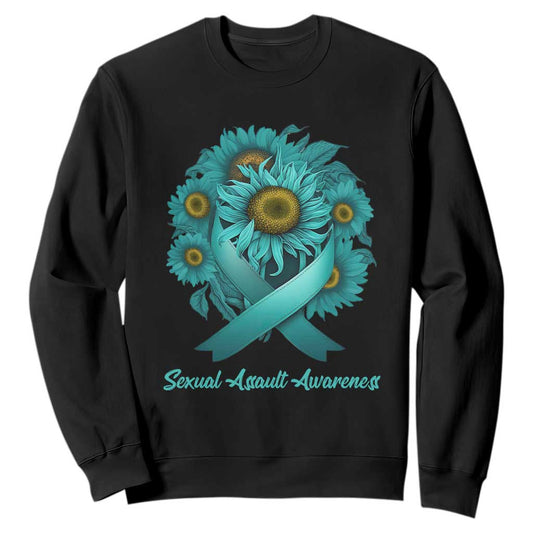 Sexual Assault Prevention Support Sweatshirt Teal Ribbon Sunflowers Warrior