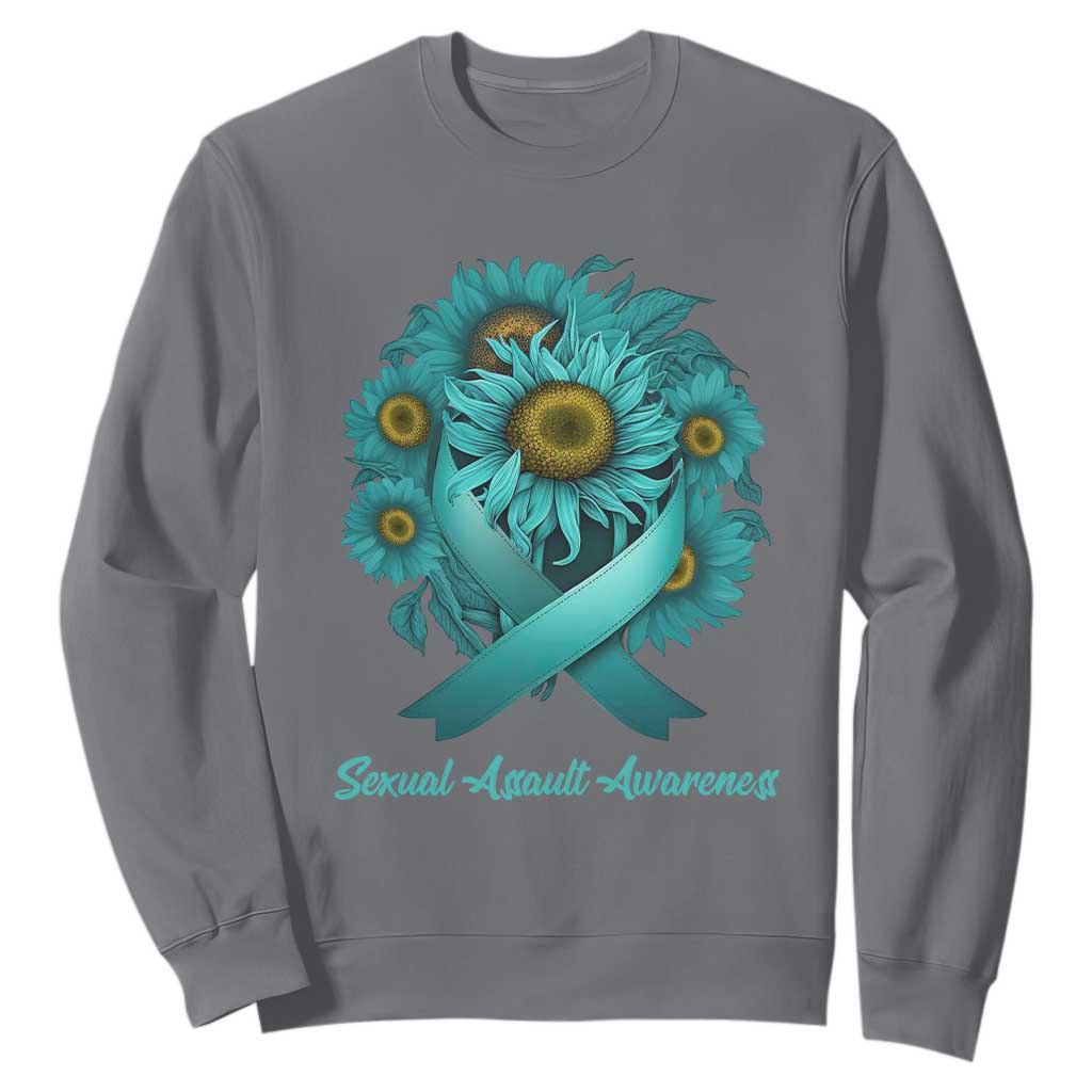 Sexual Assault Prevention Support Sweatshirt Teal Ribbon Sunflowers Warrior