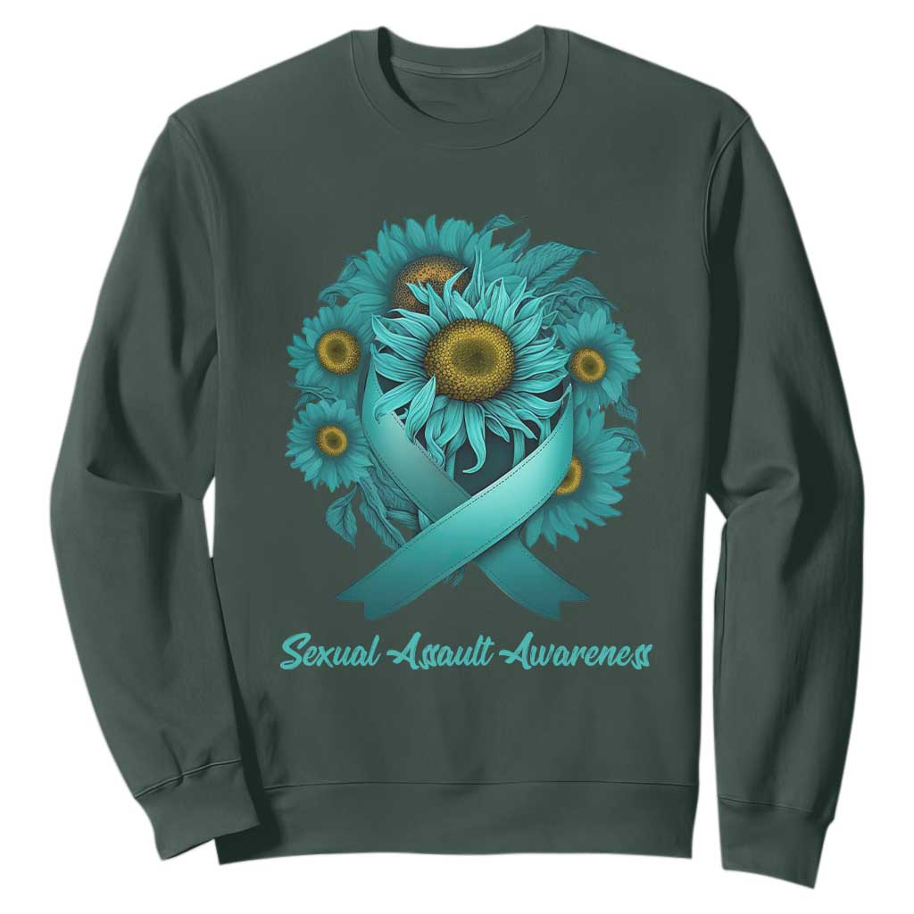 Sexual Assault Prevention Support Sweatshirt Teal Ribbon Sunflowers Warrior
