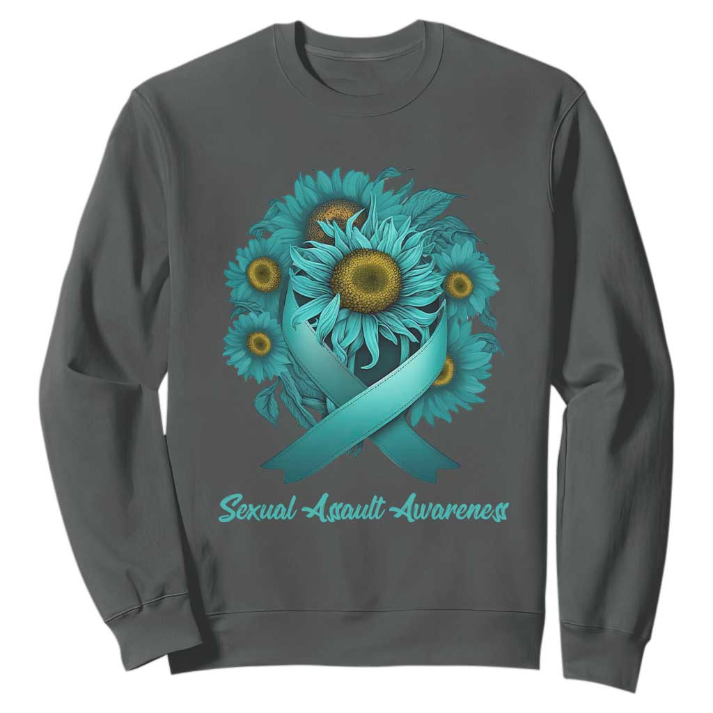 Sexual Assault Prevention Support Sweatshirt Teal Ribbon Sunflowers Warrior