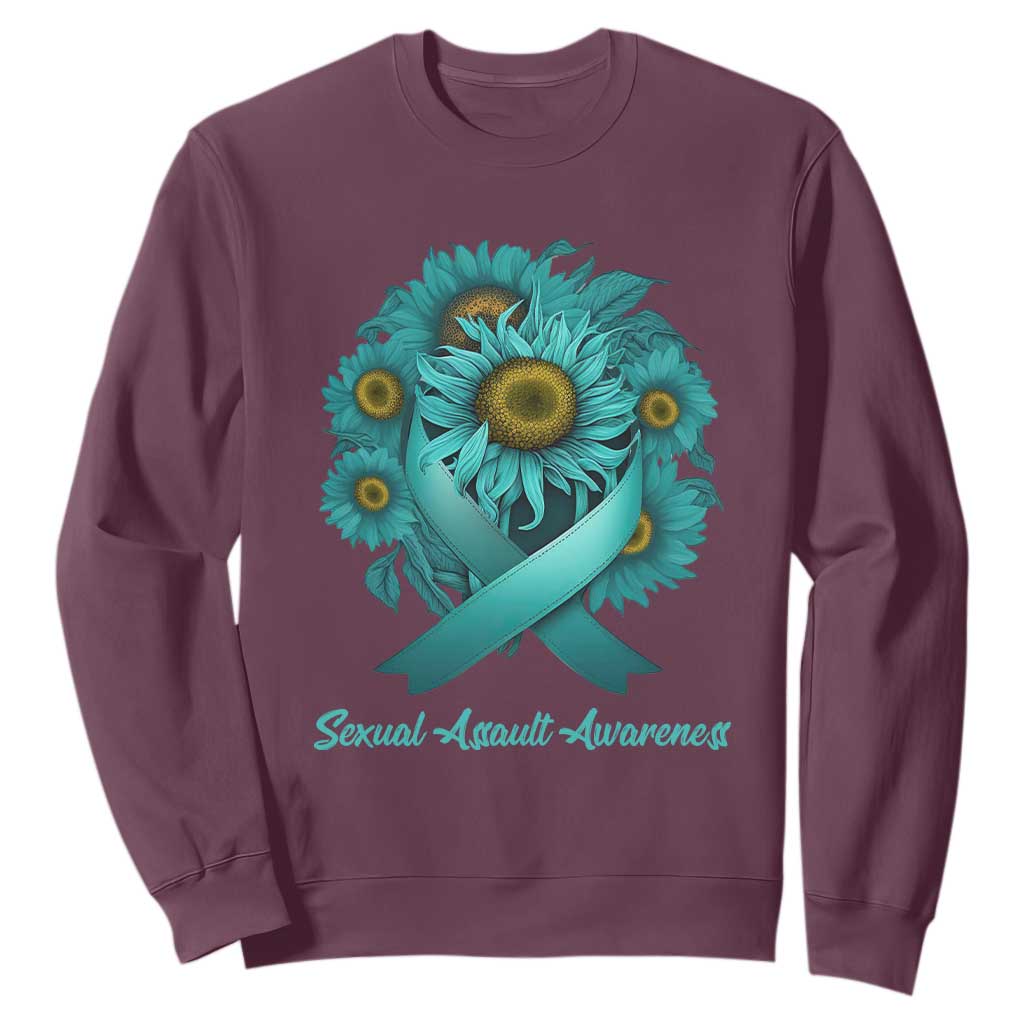 Sexual Assault Prevention Support Sweatshirt Teal Ribbon Sunflowers Warrior