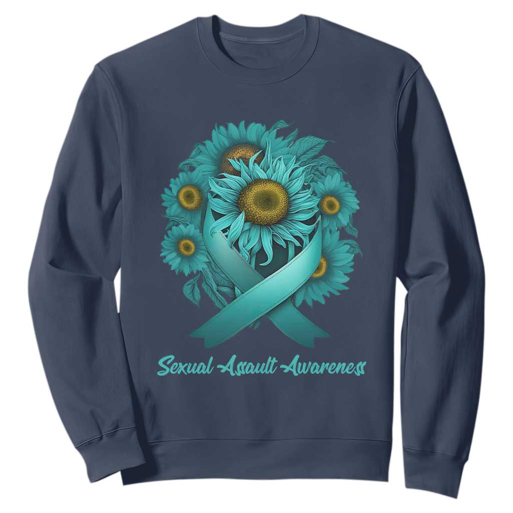 Sexual Assault Prevention Support Sweatshirt Teal Ribbon Sunflowers Warrior