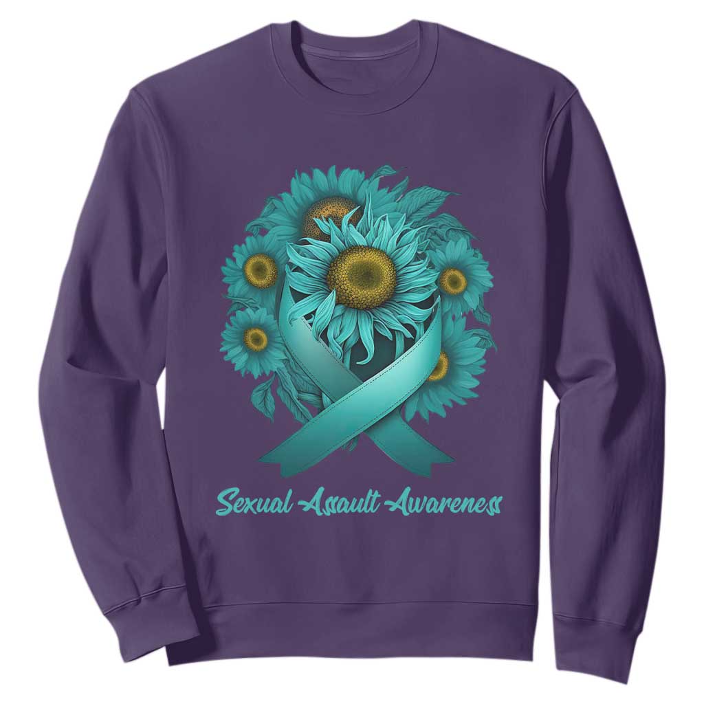 Sexual Assault Prevention Support Sweatshirt Teal Ribbon Sunflowers Warrior