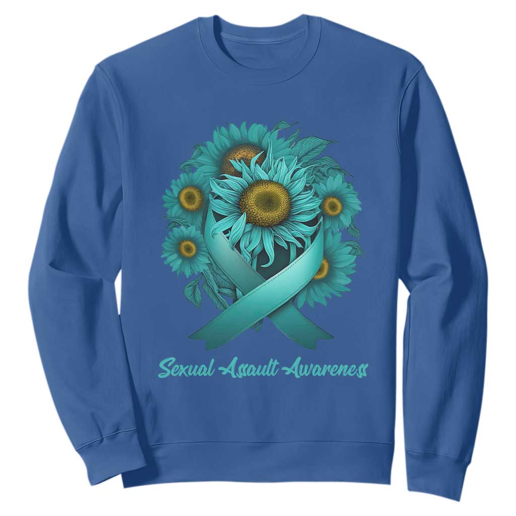 Sexual Assault Prevention Support Sweatshirt Teal Ribbon Sunflowers Warrior