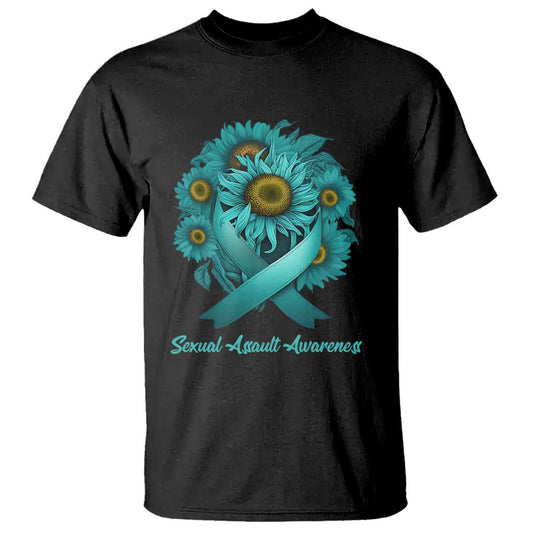 Sexual Assault Prevention Support T Shirt Teal Ribbon Sunflowers Warrior