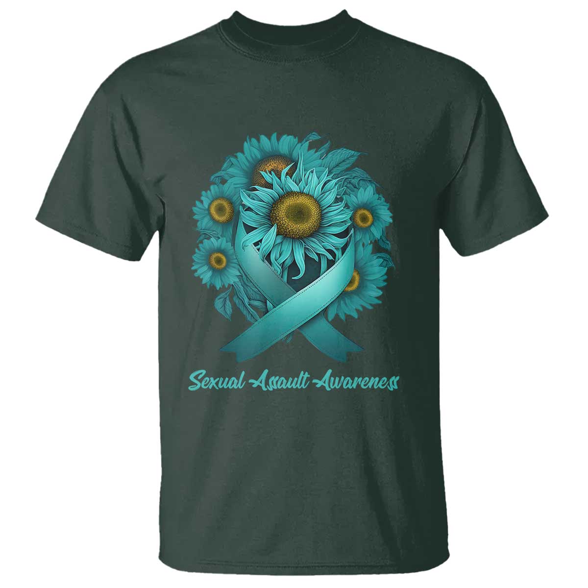 Sexual Assault Prevention Support T Shirt Teal Ribbon Sunflowers Warrior