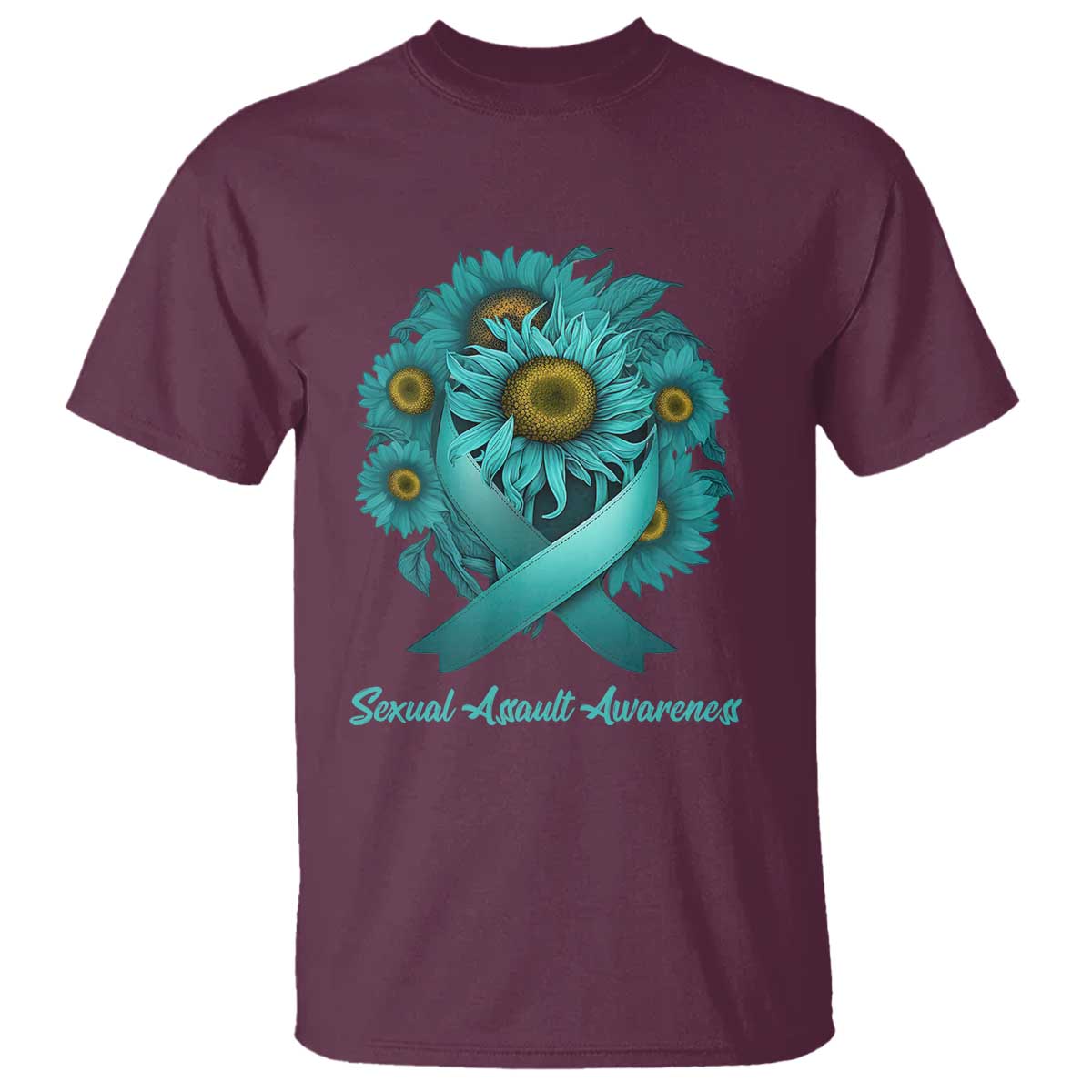 Sexual Assault Prevention Support T Shirt Teal Ribbon Sunflowers Warrior