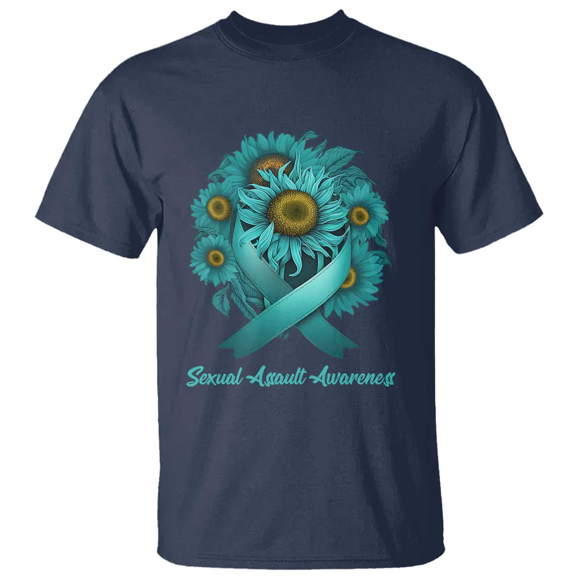 Sexual Assault Prevention Support T Shirt Teal Ribbon Sunflowers Warrior