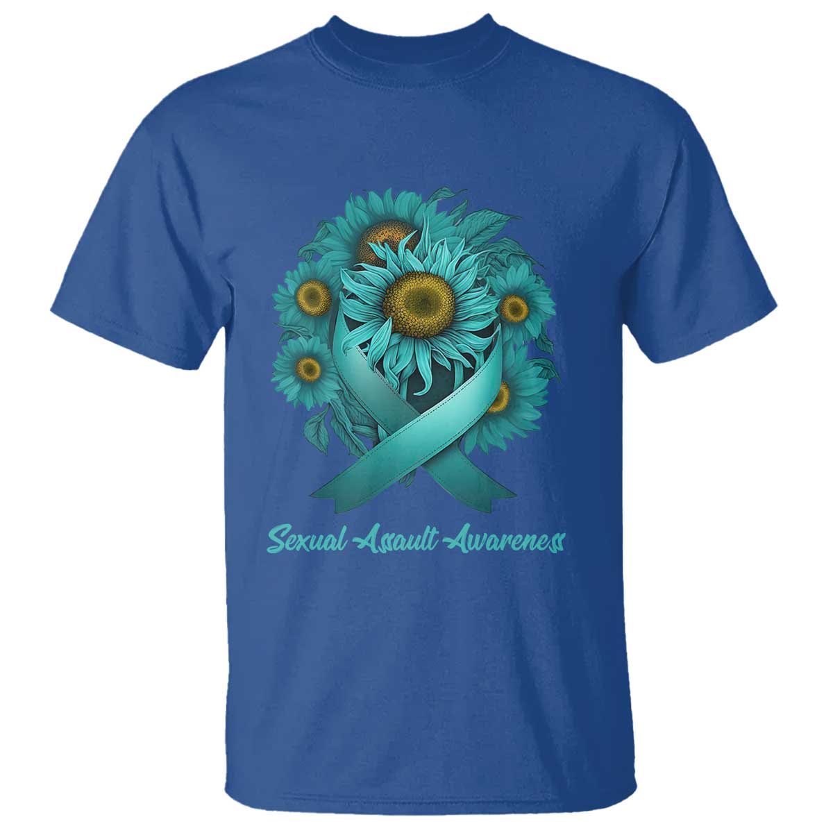Sexual Assault Prevention Support T Shirt Teal Ribbon Sunflowers Warrior