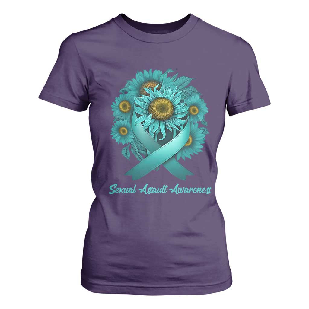 Sexual Assault Prevention Support T Shirt For Women Teal Ribbon Sunflowers Warrior