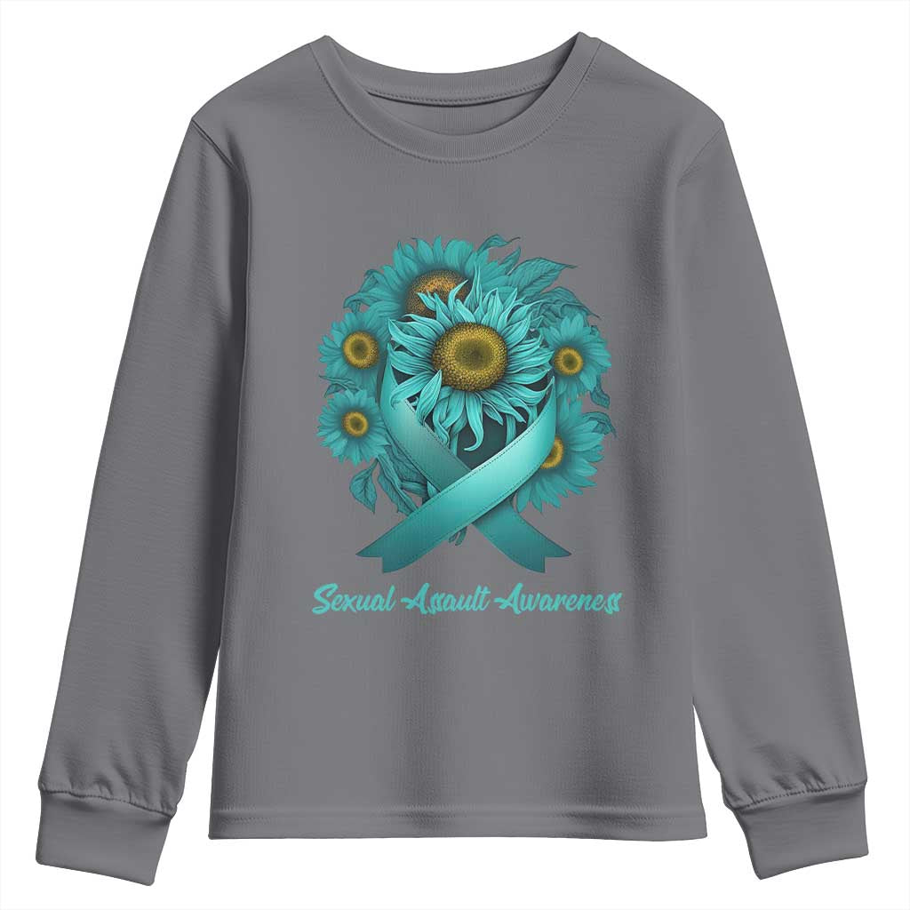 Sexual Assault Prevention Support Youth Sweatshirt Teal Ribbon Sunflowers Warrior