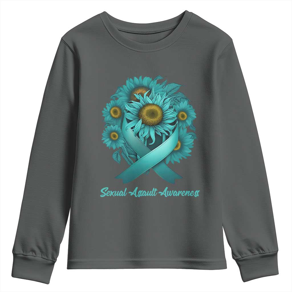 Sexual Assault Prevention Support Youth Sweatshirt Teal Ribbon Sunflowers Warrior