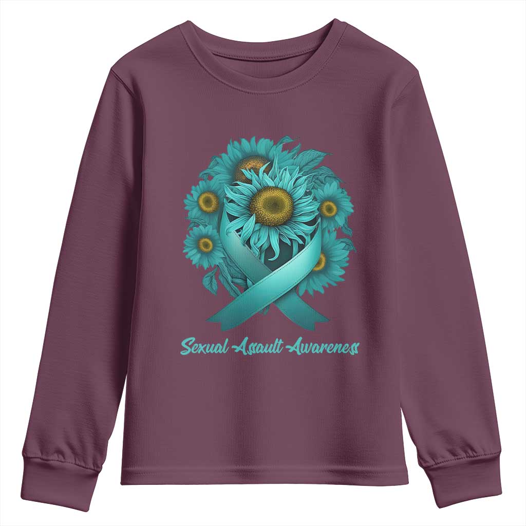 Sexual Assault Prevention Support Youth Sweatshirt Teal Ribbon Sunflowers Warrior