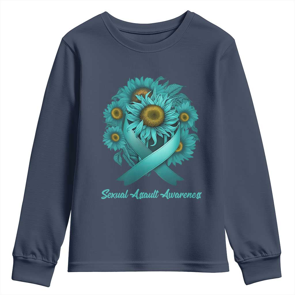 Sexual Assault Prevention Support Youth Sweatshirt Teal Ribbon Sunflowers Warrior