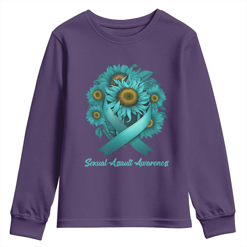 Sexual Assault Prevention Support Youth Sweatshirt Teal Ribbon Sunflowers Warrior