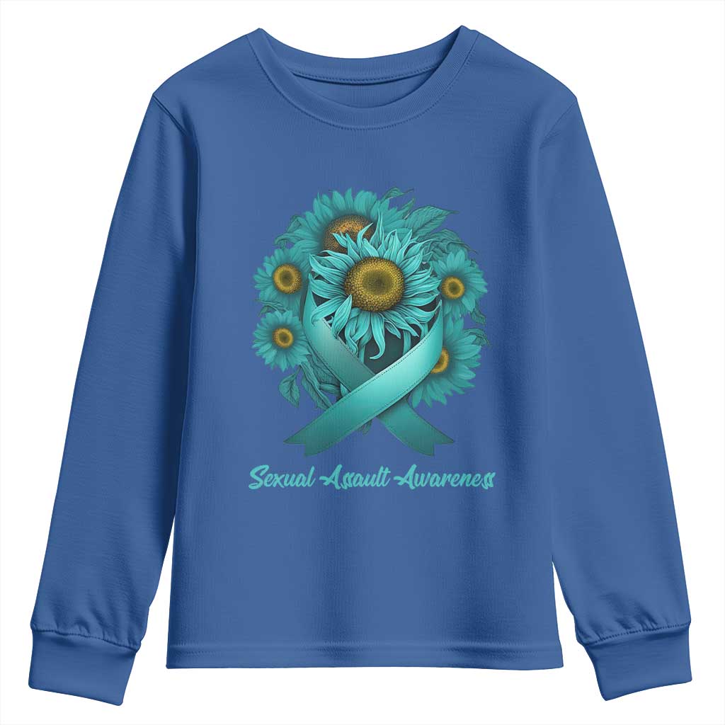 Sexual Assault Prevention Support Youth Sweatshirt Teal Ribbon Sunflowers Warrior