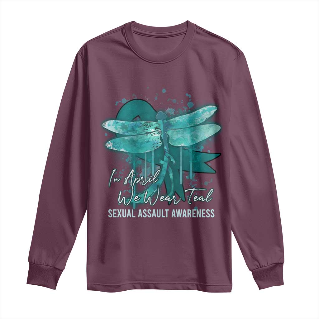 Sexual Assault Prevention Support Long Sleeve Shirt In April We Wear Teal Ribbon Butterfly