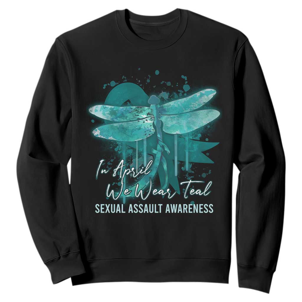 Sexual Assault Prevention Support Sweatshirt In April We Wear Teal Ribbon Butterfly