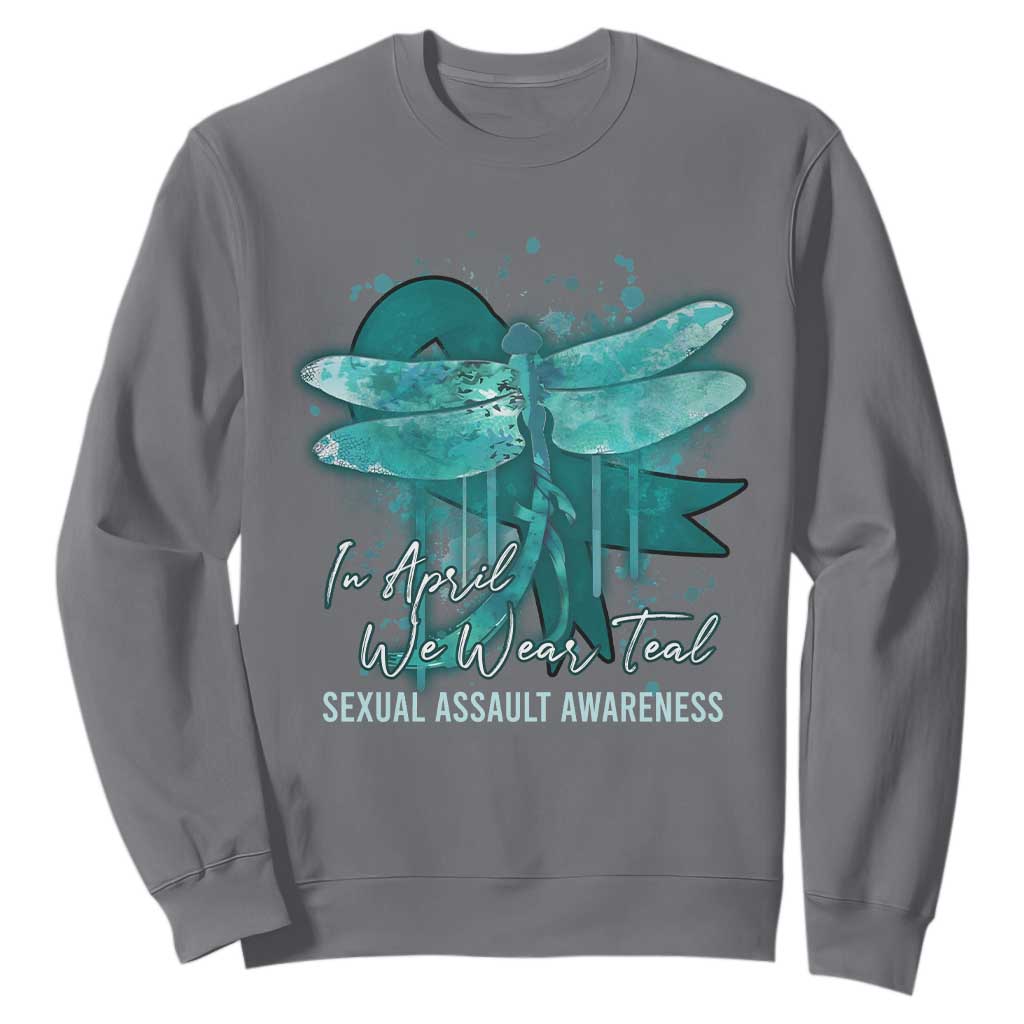 Sexual Assault Prevention Support Sweatshirt In April We Wear Teal Ribbon Butterfly