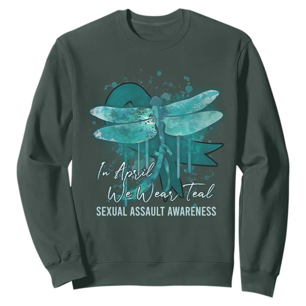 Sexual Assault Prevention Support Sweatshirt In April We Wear Teal Ribbon Butterfly