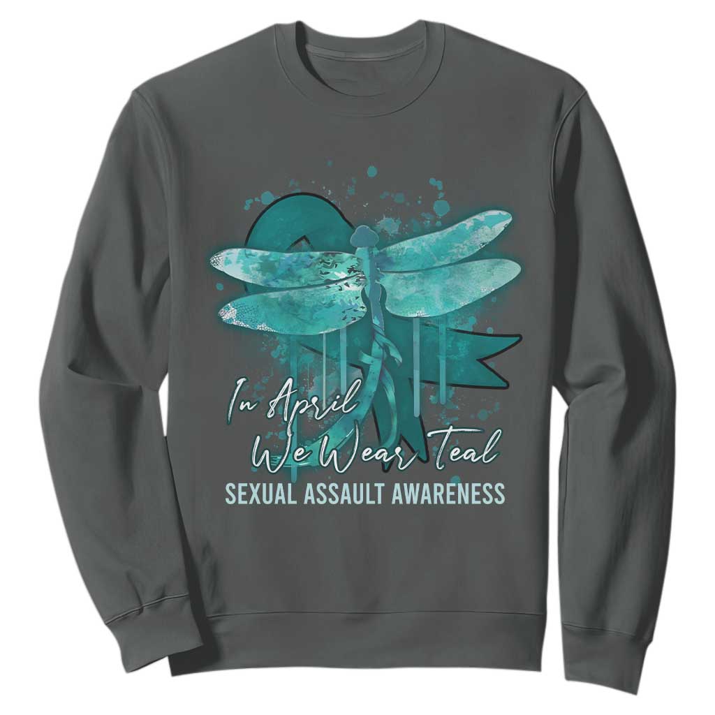 Sexual Assault Prevention Support Sweatshirt In April We Wear Teal Ribbon Butterfly