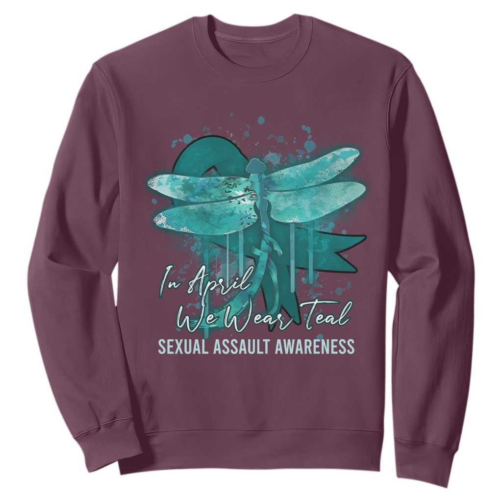 Sexual Assault Prevention Support Sweatshirt In April We Wear Teal Ribbon Butterfly