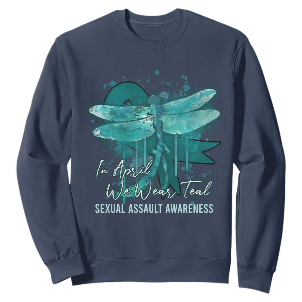 Sexual Assault Prevention Support Sweatshirt In April We Wear Teal Ribbon Butterfly