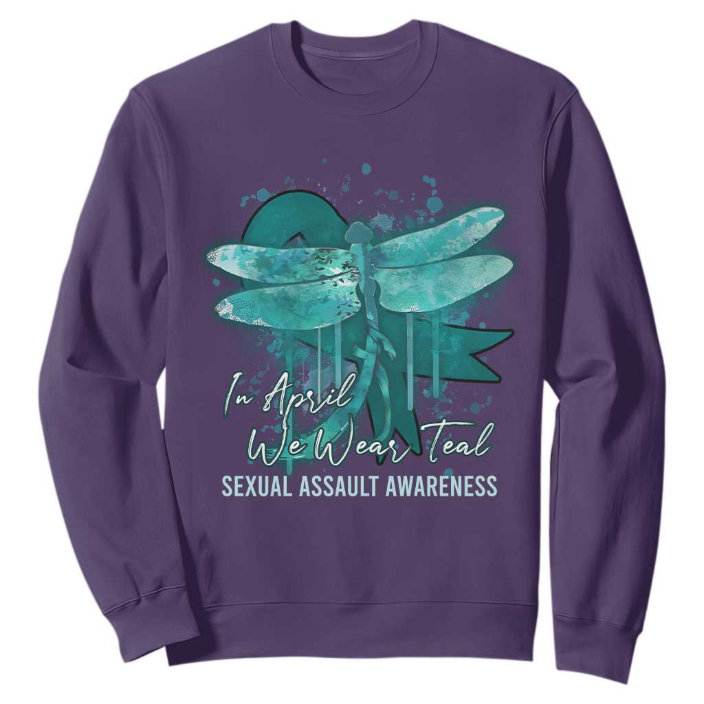 Sexual Assault Prevention Support Sweatshirt In April We Wear Teal Ribbon Butterfly