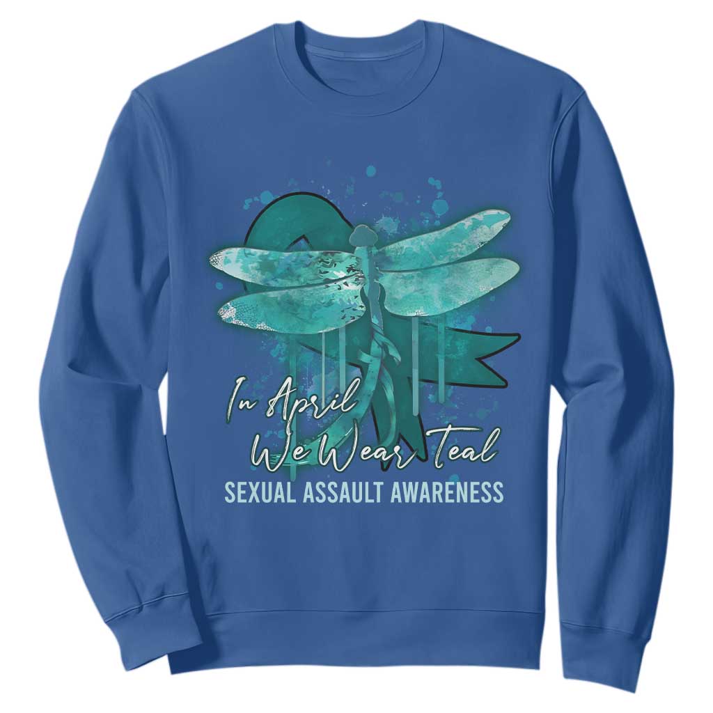 Sexual Assault Prevention Support Sweatshirt In April We Wear Teal Ribbon Butterfly