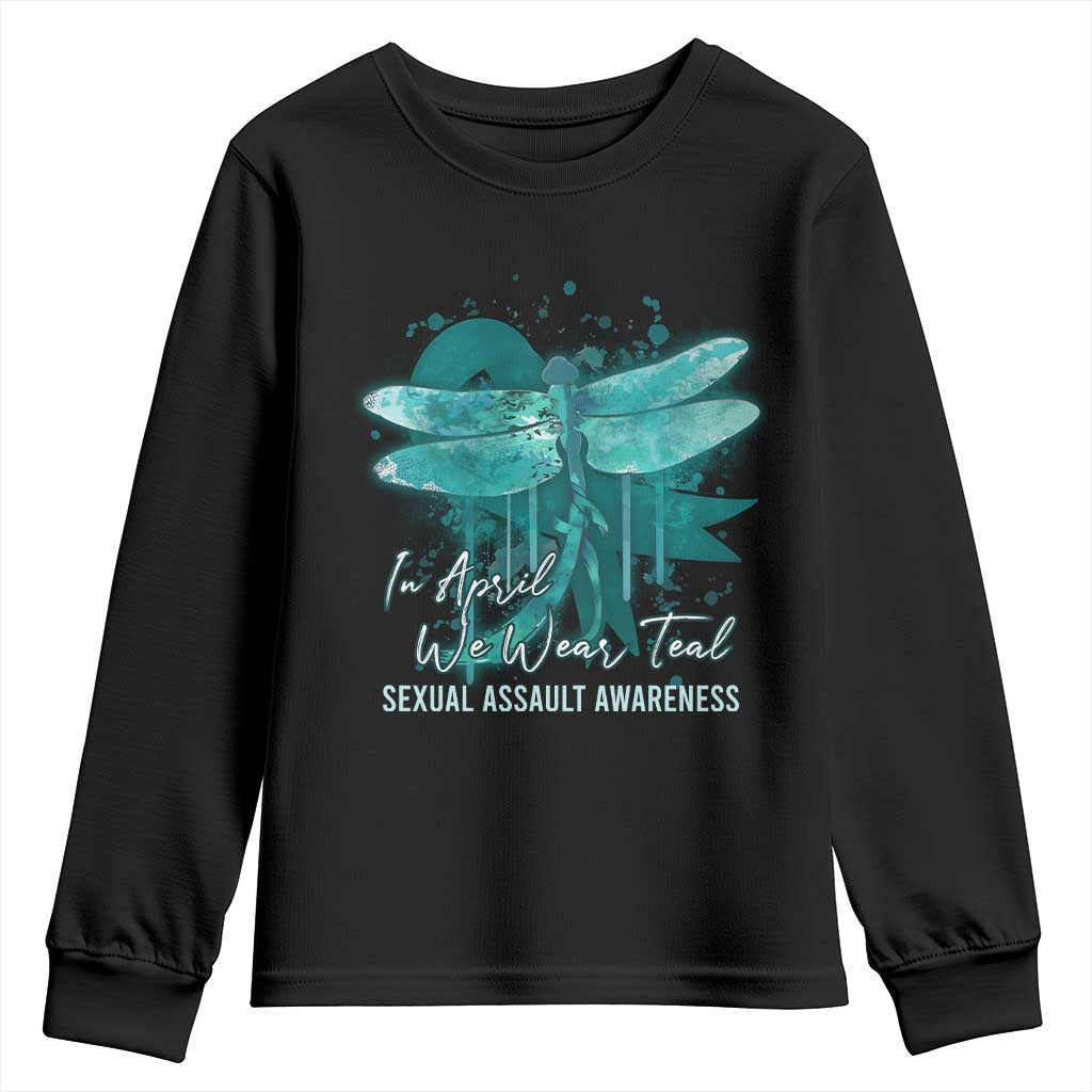 Sexual Assault Prevention Support Youth Sweatshirt In April We Wear Teal Ribbon Butterfly