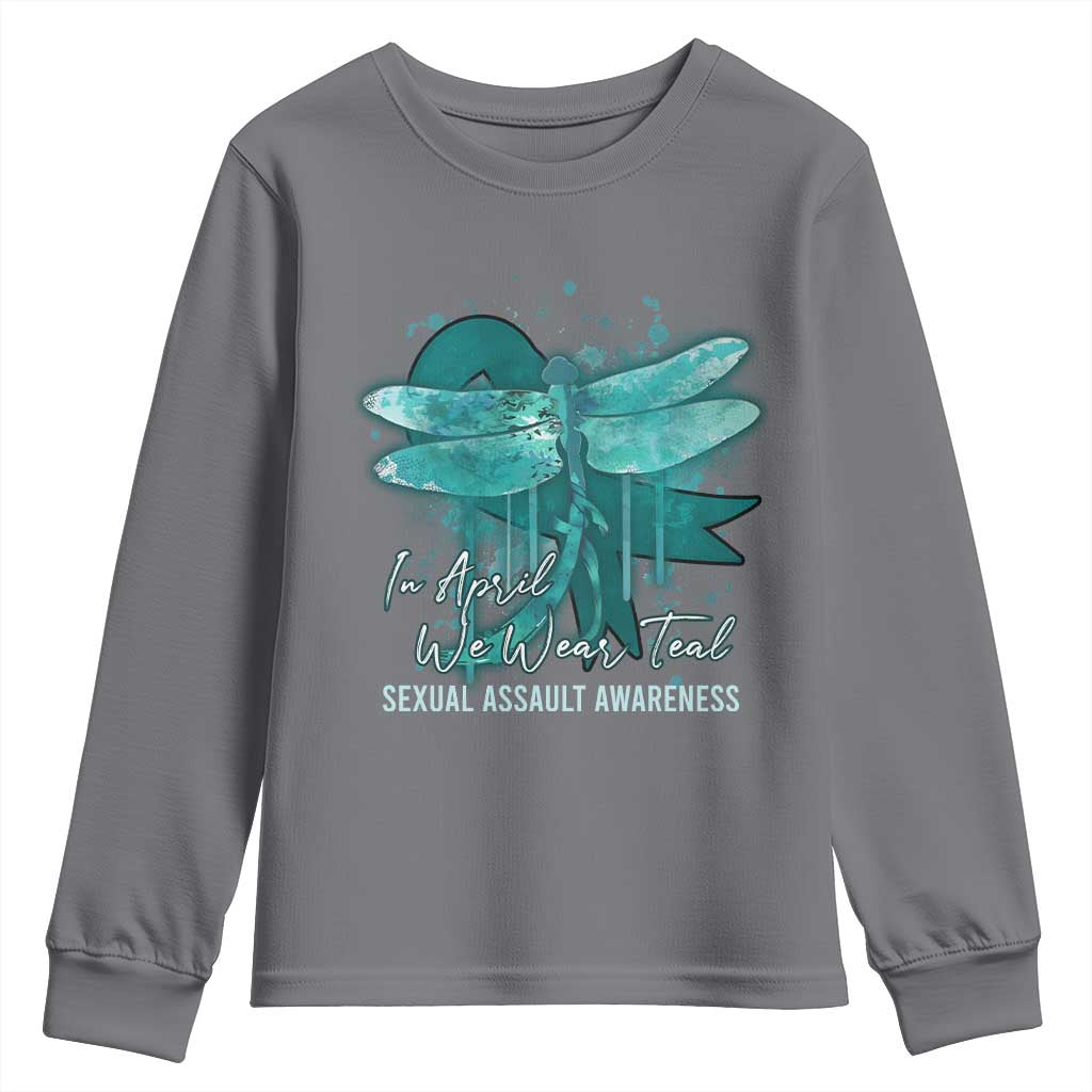Sexual Assault Prevention Support Youth Sweatshirt In April We Wear Teal Ribbon Butterfly