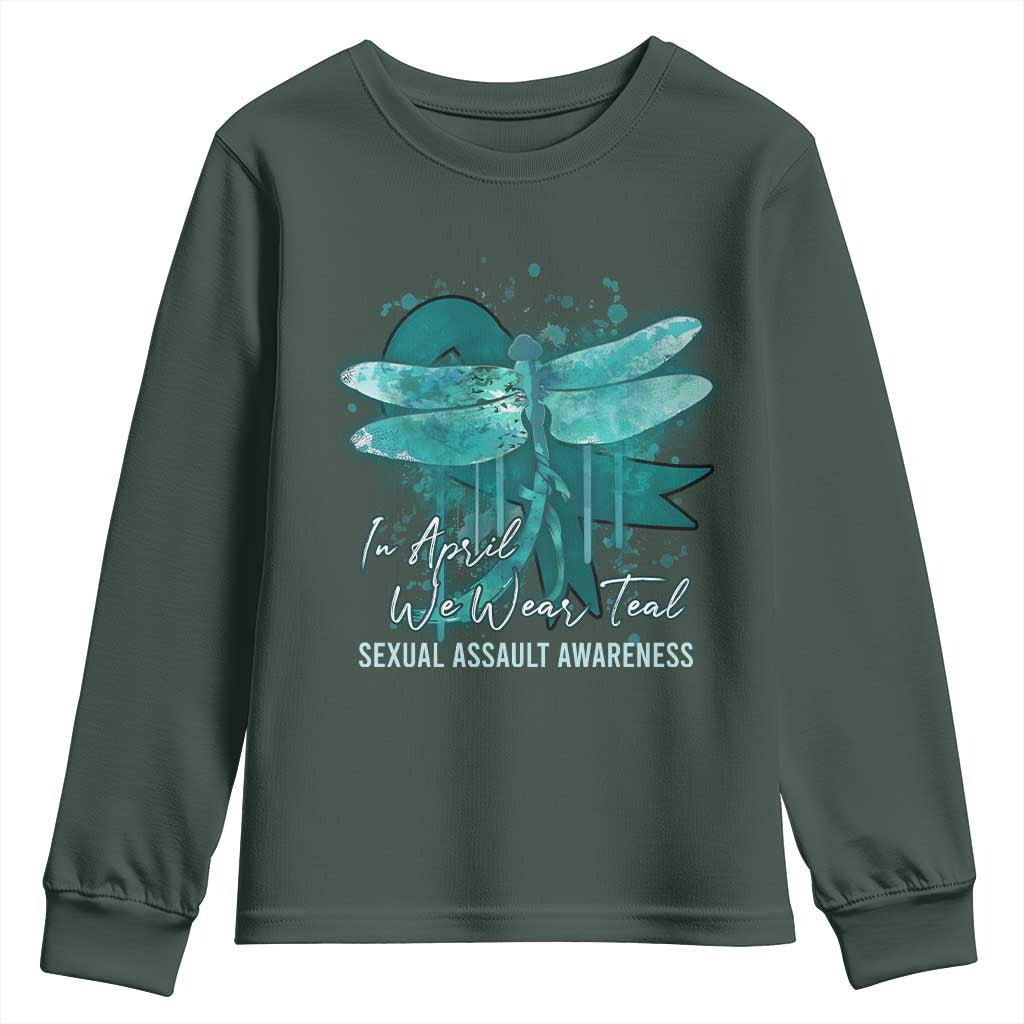 Sexual Assault Prevention Support Youth Sweatshirt In April We Wear Teal Ribbon Butterfly