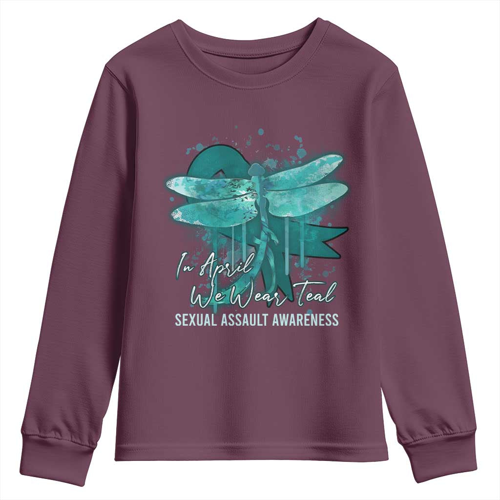 Sexual Assault Prevention Support Youth Sweatshirt In April We Wear Teal Ribbon Butterfly